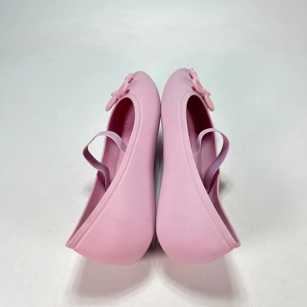 Crocs Pink Bow Flat Mary Jane Shoes Flats Slip On Youth Size 6 Women’s 8